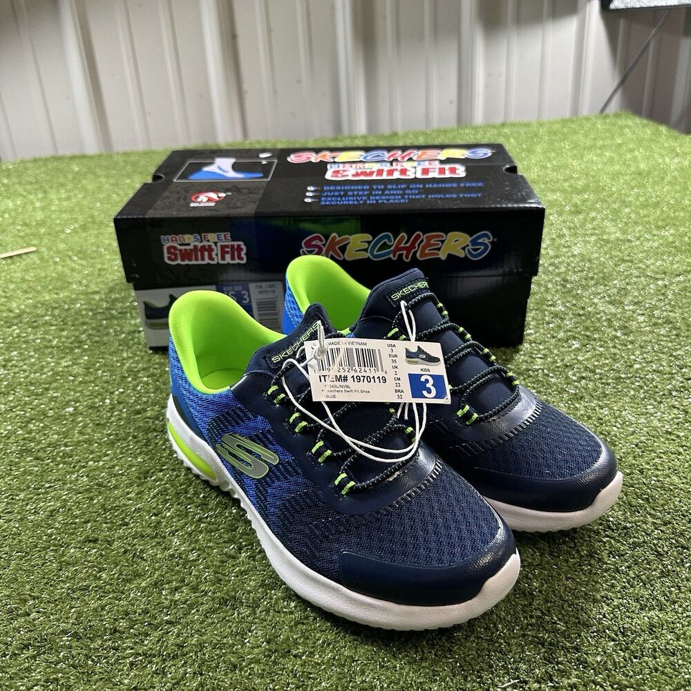 Skechers Hands Free Slip-Ins Swift Fit Kids Size 3 Blue Green Sneakers NIB